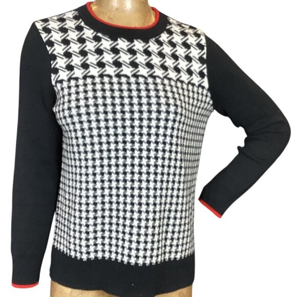 Charter Club Houndstooth Sweater Sz PM Black White Red #319C - Picture 3 of 10